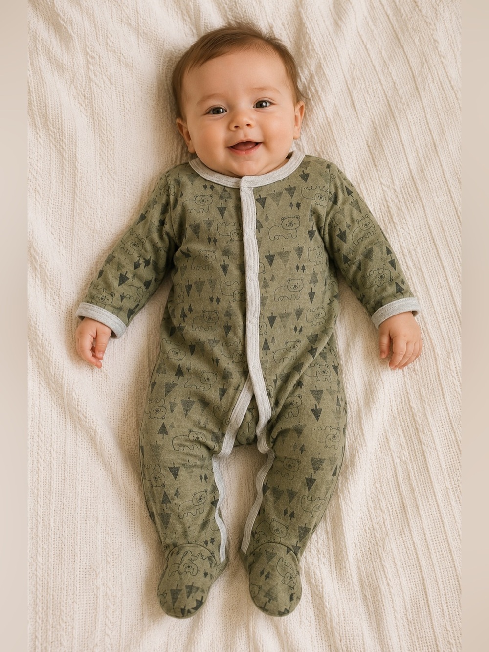 3/$25 Bon Bébé Olive Bear Footed Sleeper 3-6M Woodland Baby Pajamas